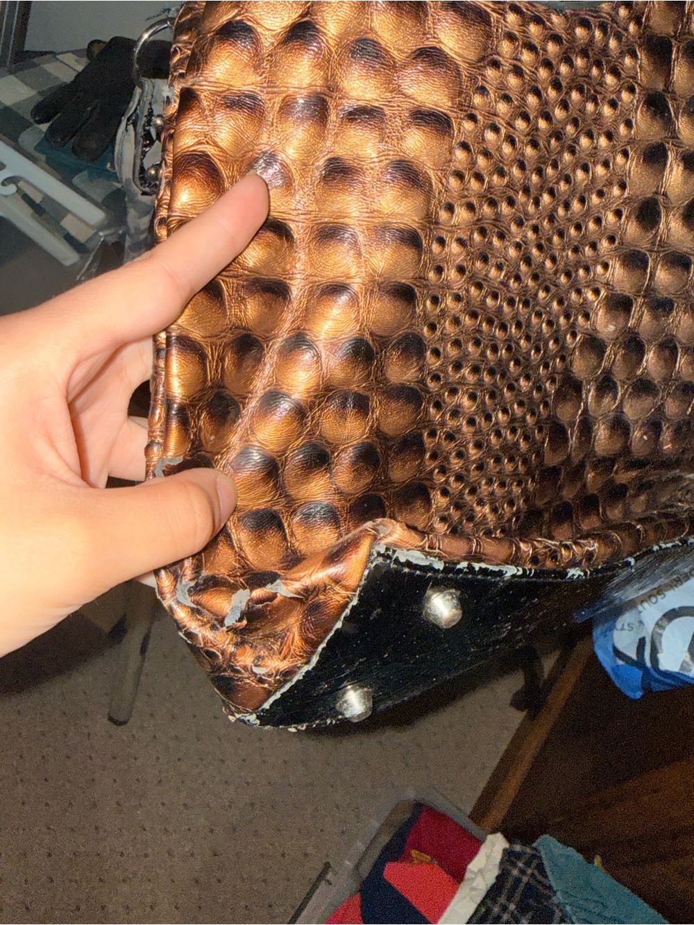 Textured Metallic Bronze Tote Bag with Stud Accents - Picture 7 of 10